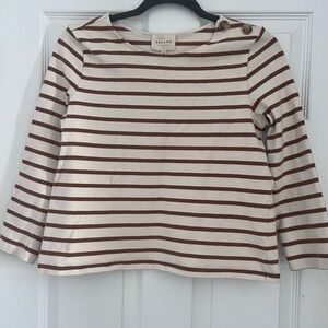 Sezane Striped Knit Top in Cream and Brown